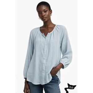 GAP Blouse Blue Women US L Crinkle Gauze